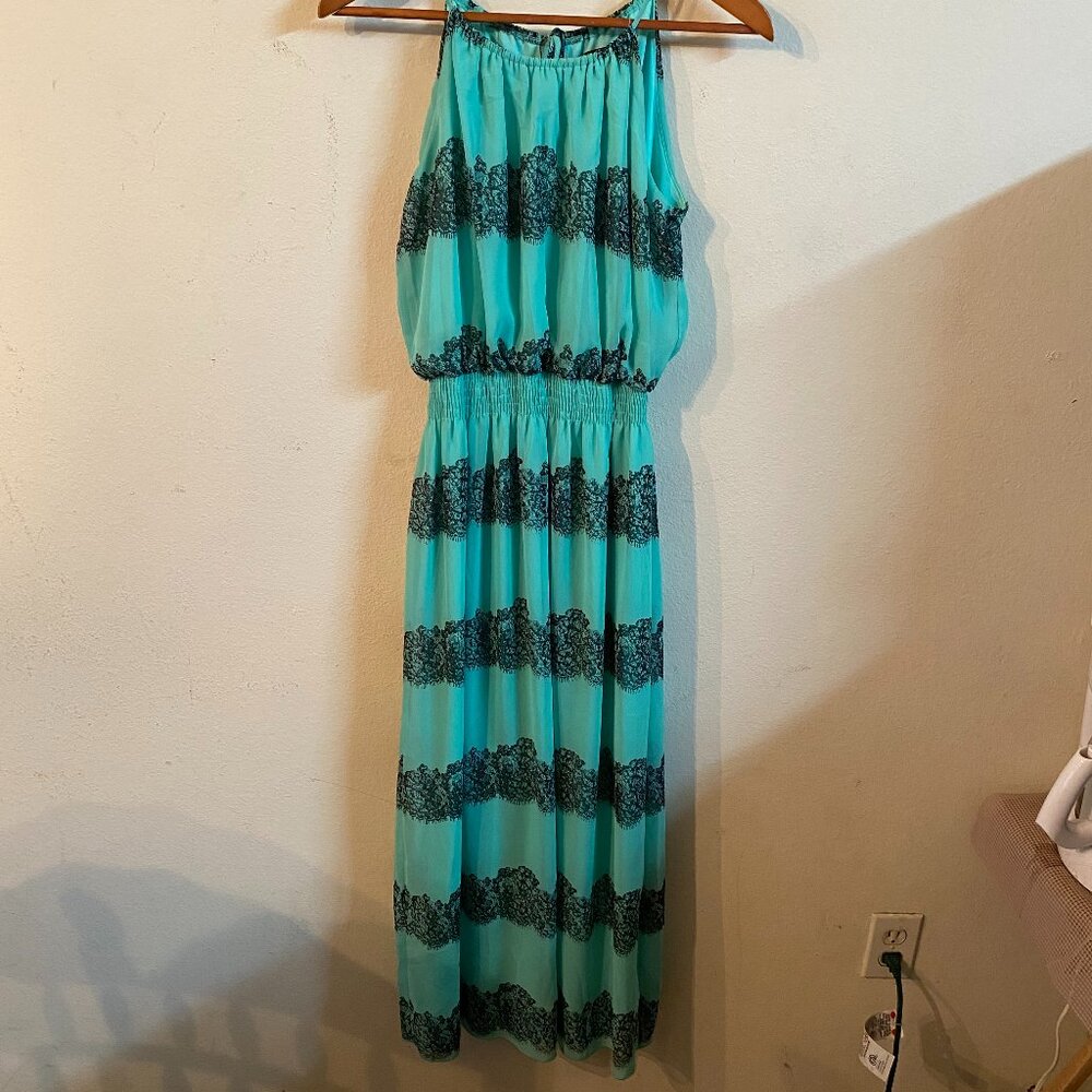 ENFOCUS STUDIO SIZE 8 MINT GREEN BOHO-STYLE CHIFFON HALTER MAXI DRESS